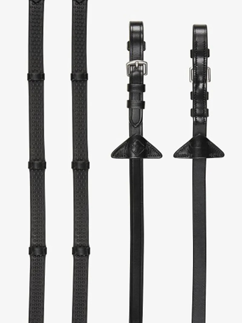 LeMieux Soft Rubber Reins with Stoppers in Black and Silver